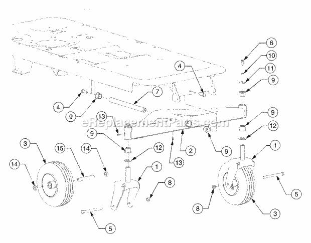 Front Axle Diagram and Parts List for RZT50 17BA5A7P712, 17BA5A7P710, 17BA5A7P709 Cub Cadet Lawn Mower